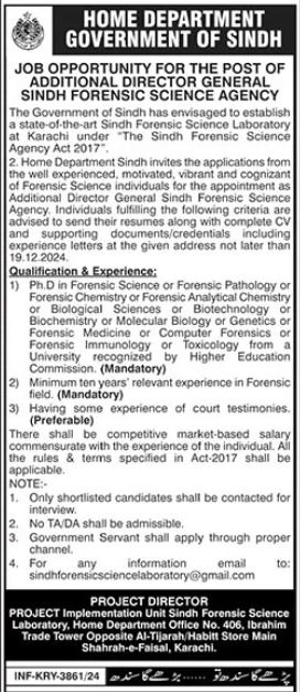 Job Available At Sindh Forensic Science Laboratory