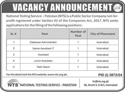 National Testing Service Pakistan (NTS) Job Announcement 2024